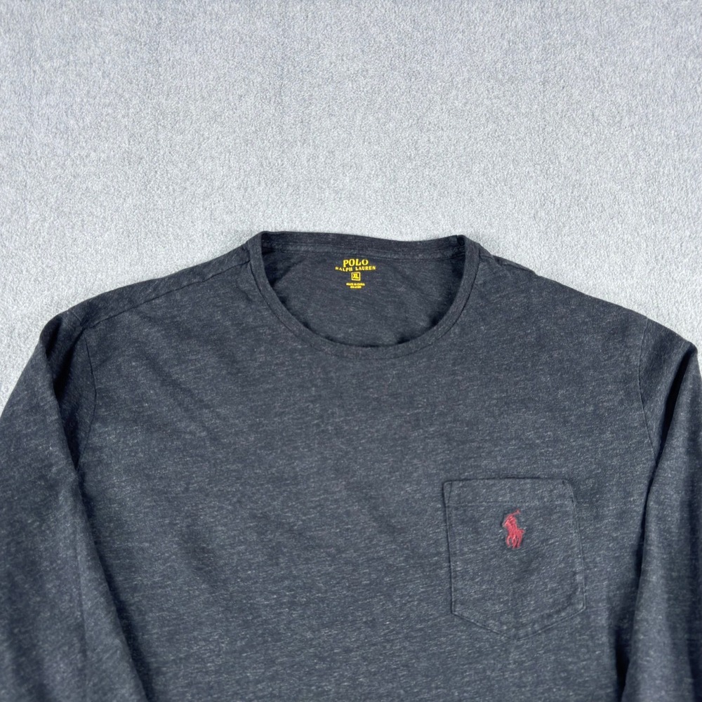 Polo Ralph Lauren T Shirt Mens XL Gray Heather Red Pony Long Sleeve